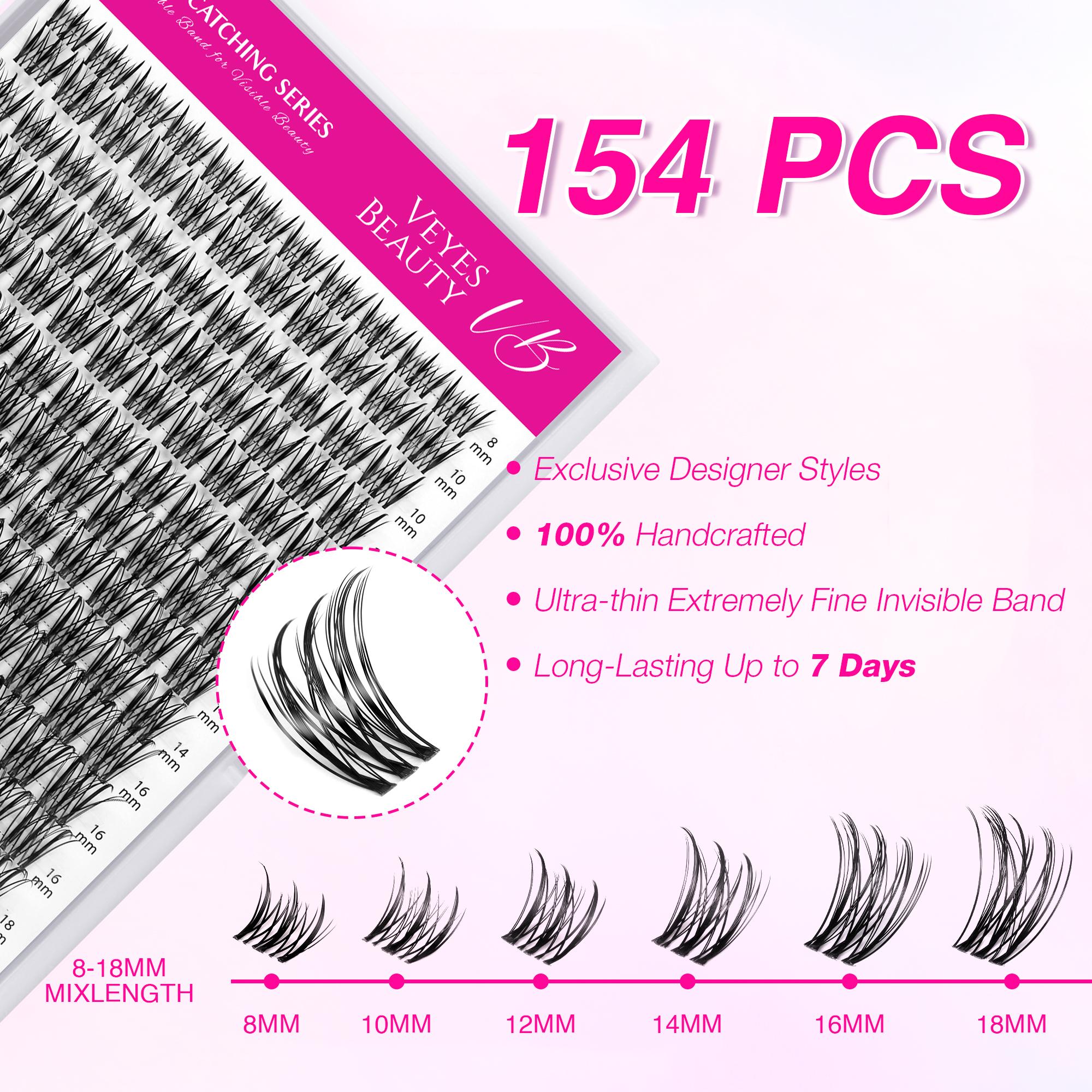VEYESBEAUTY VB-Flutter Cluster Lashes 100% Handcrafted Ultra-thin Extremely Fine Invisible Band False Eyelash Wispy Faux Mink Lash Mixed Length DIY Eyelash Extension for Self Makeup Cosmetic Application at Home