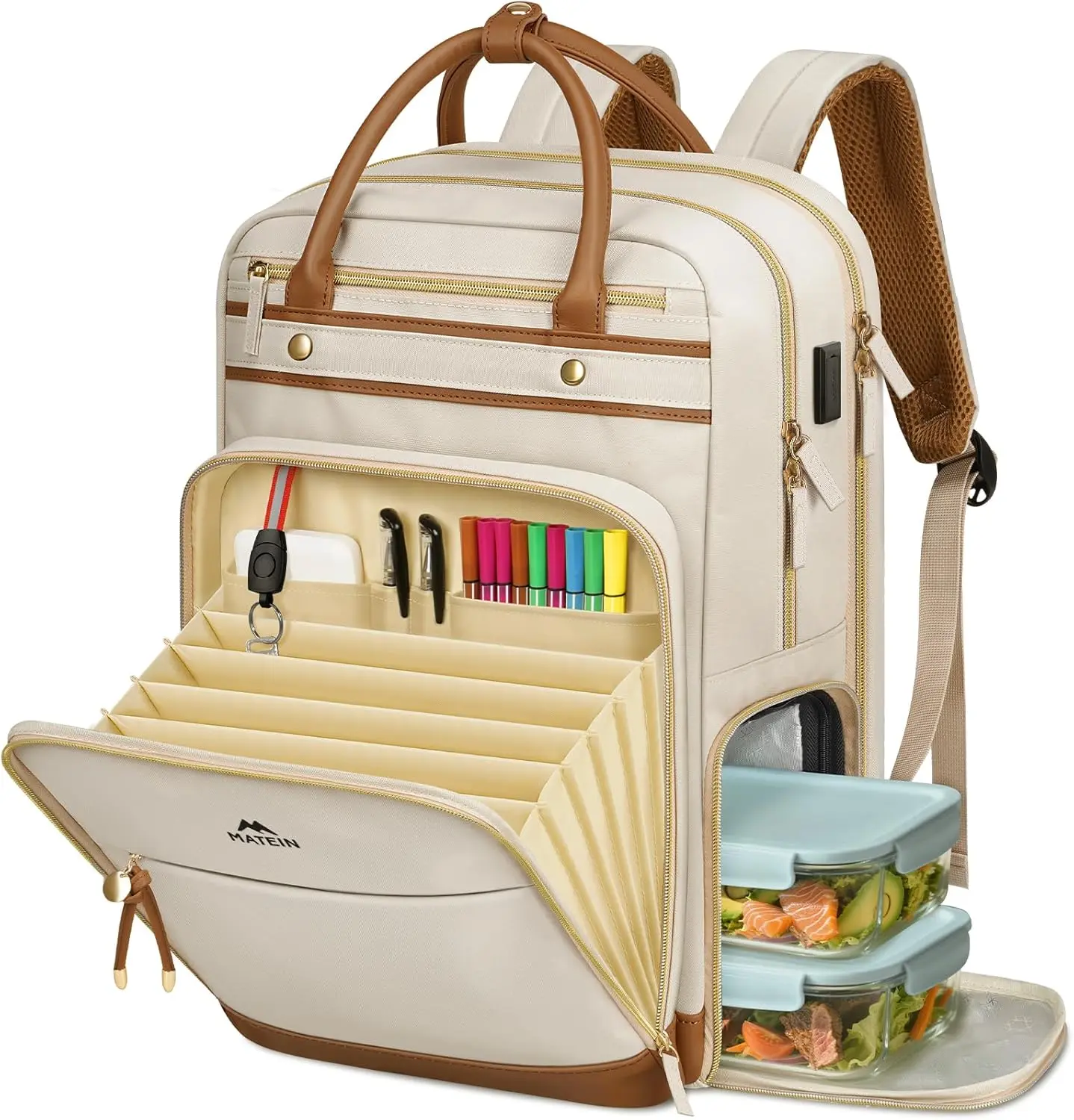 【Back To School】MATEIN Laptop Backpack Tote for Women, Stylish 15.6 Inch Work & Travel Bag with Detachable Insulated Lunch Compartment, TSA Friendly, Laptop Travel Bag, Working Bag