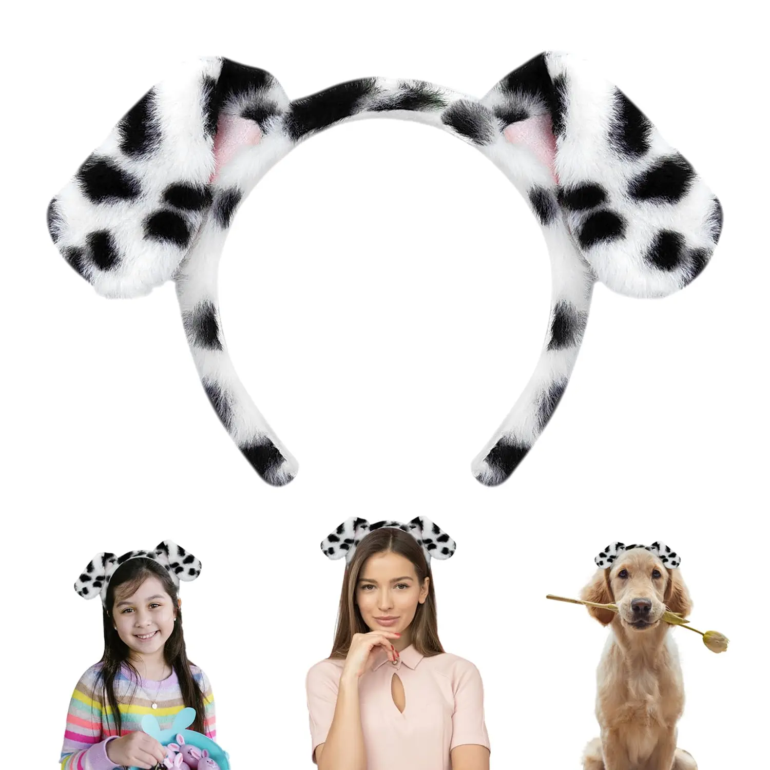 Dalmatian Dog Ears Headband - Realistic Puppy Hairband Fluffy Adult Dogs Costume for  Party Cosplay Washing Makeup