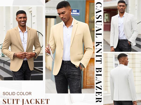 COOFANDY Men's Casual Blazer Slim Fit Suit Jackets Two Button Lightweight Knit Sport Coat Menswear Long Sleeve  Breathable Fashion