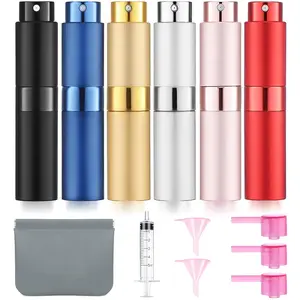 6 Pack 8 ml Empty Perfume Atomizer Cologne Travel Spray Bottle for Refill Portable Mini Sprayer Twist Type Aluminum Material Luxurious Design