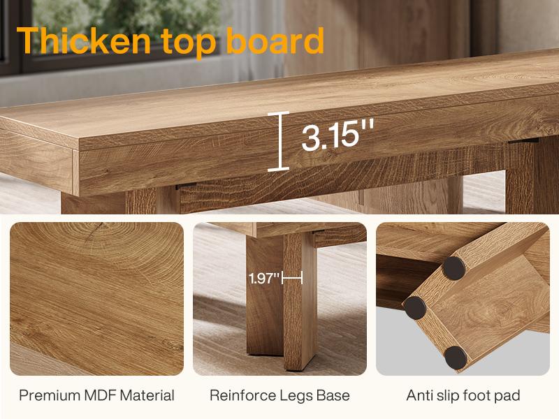 LITTLE TREE Farmhouse Wooden Dining Bench, 47" Indoor Kitchen Table Bench with Sturdy Frame for Dining Room, Kitchen, Restaurant（Only Bench）