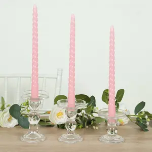 12-Pack Taper Candles 11" Spiral Long Burn Wick Design Pink - Premium Unscented Wax Dinner Candle Sticks