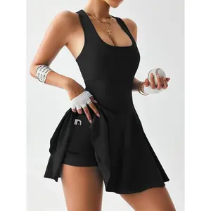 Women's Solid Sports Tank Dress, Casual Sleeveless Bodycon Dress for Summer, Ladies Sportswear for Indoor Outdoor Wear, Sleeveless Athletic Dresses, Golf Tennis Dress