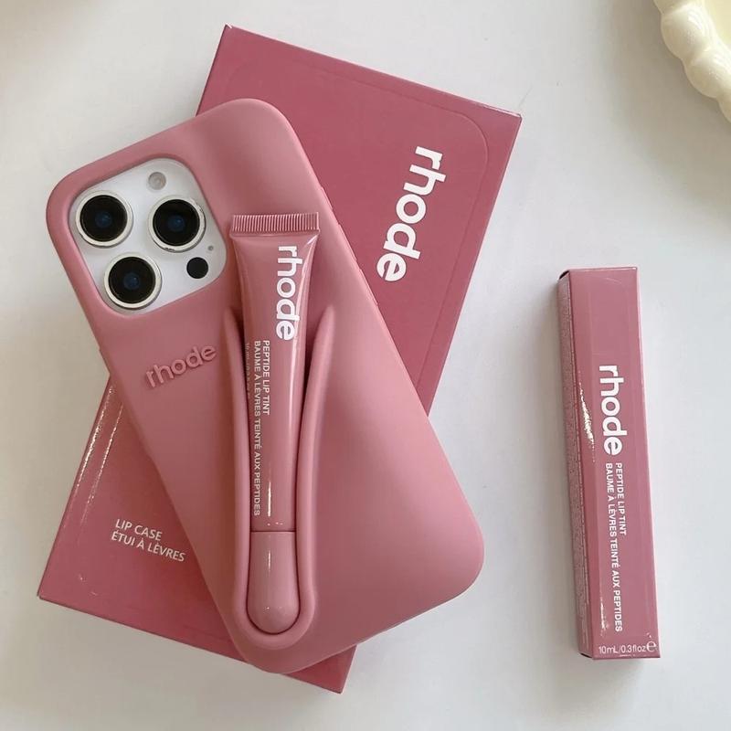 RHODE Stylish Phone Case with Integrated Lip Gloss Storage for iPhone 11 12 13 14 15 16 17, Makeup-Inspired Protective Back Cover, Fashion Beauty iPhone Case for Everyday Use