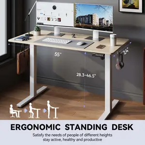 Electric Standing Desk, Height Adjustable Ergonomic Workstation with Memory Preset, T-Shaped Metal Bracket for Home Office, Sit Stand Desk with Anti-Collision System for Healthy Standing