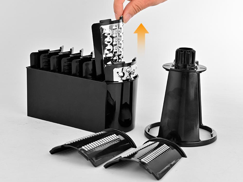 SUSTEAS Stainless Steel Rotary Cheese Grater with Handle - Comes with 5 Blades, Powerful Suction Cup Base, Comes with Blade Storage Box Cutlery Kitchen Utensil Vegetable Cutting Slicer Vegetable Cutter