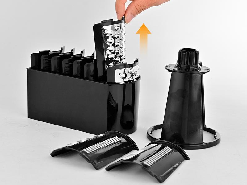 SUSTEAS Rotary Cheese Grater with Handle - Comes with 5 Blades, Powerful Suction Cup Base, Comes with Blade Storage Box Cutlery Kitchen Utensil Stainless Steel-Black Vegetable Cutting Slicer