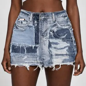 Patchwork Denim Mini Skirt