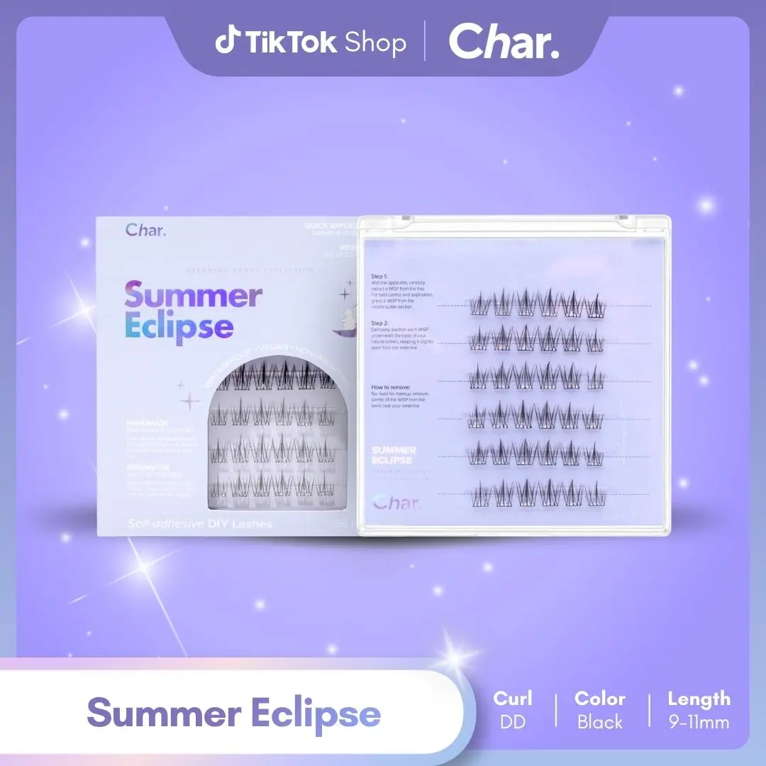 Summer Eclipse Soft Feathery Delicate CC Curl Lengthening Makeup Eyelashes with T-Shape Adhesive for Secure Comfortable Fit, Flawless Natural Look, Ideal for Beginners & Everyday/Dramatic Styles