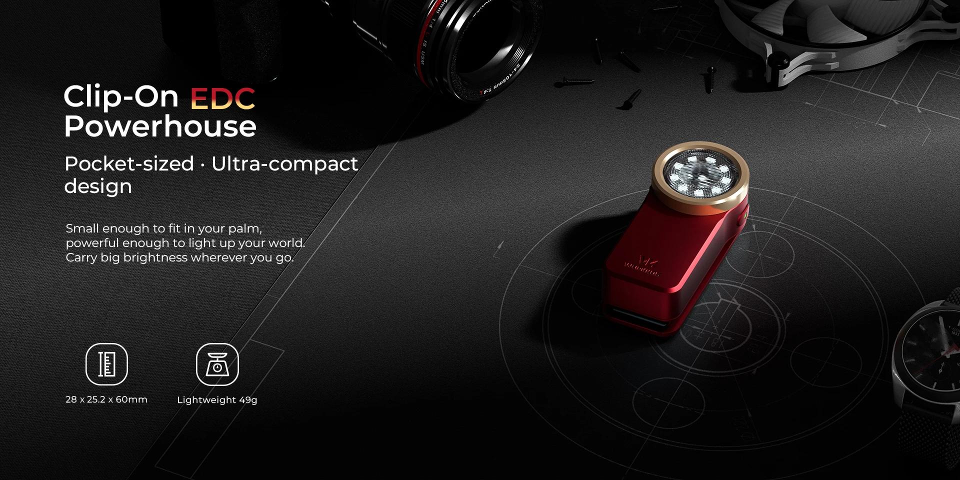 Wurkkos HD03 High-Strength Magnetic Clip-on Work Light | 95% High CRI Illumination 680 Lumen Dual Light Source | USB-C | IPX6 Waterproof and Dustproof | Multi-functional mini Flashlight for Machinery/Repair/Camping