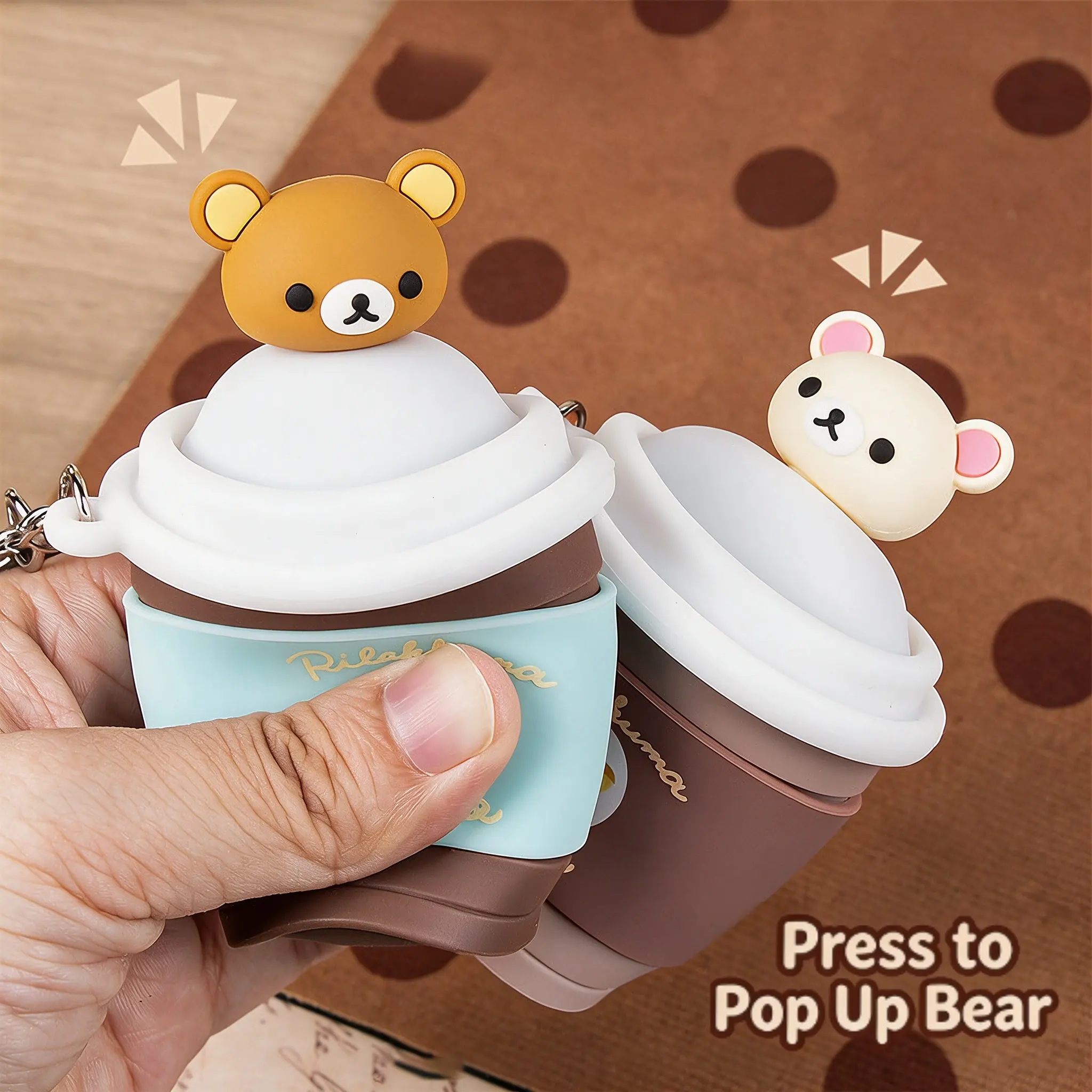 MINISO Rilakkuma Denim Series Q Elastic Strap Denim Keychain Pendant - Cute Key Charms for Purses, Casual & Back to School Luggage Bag Accessories