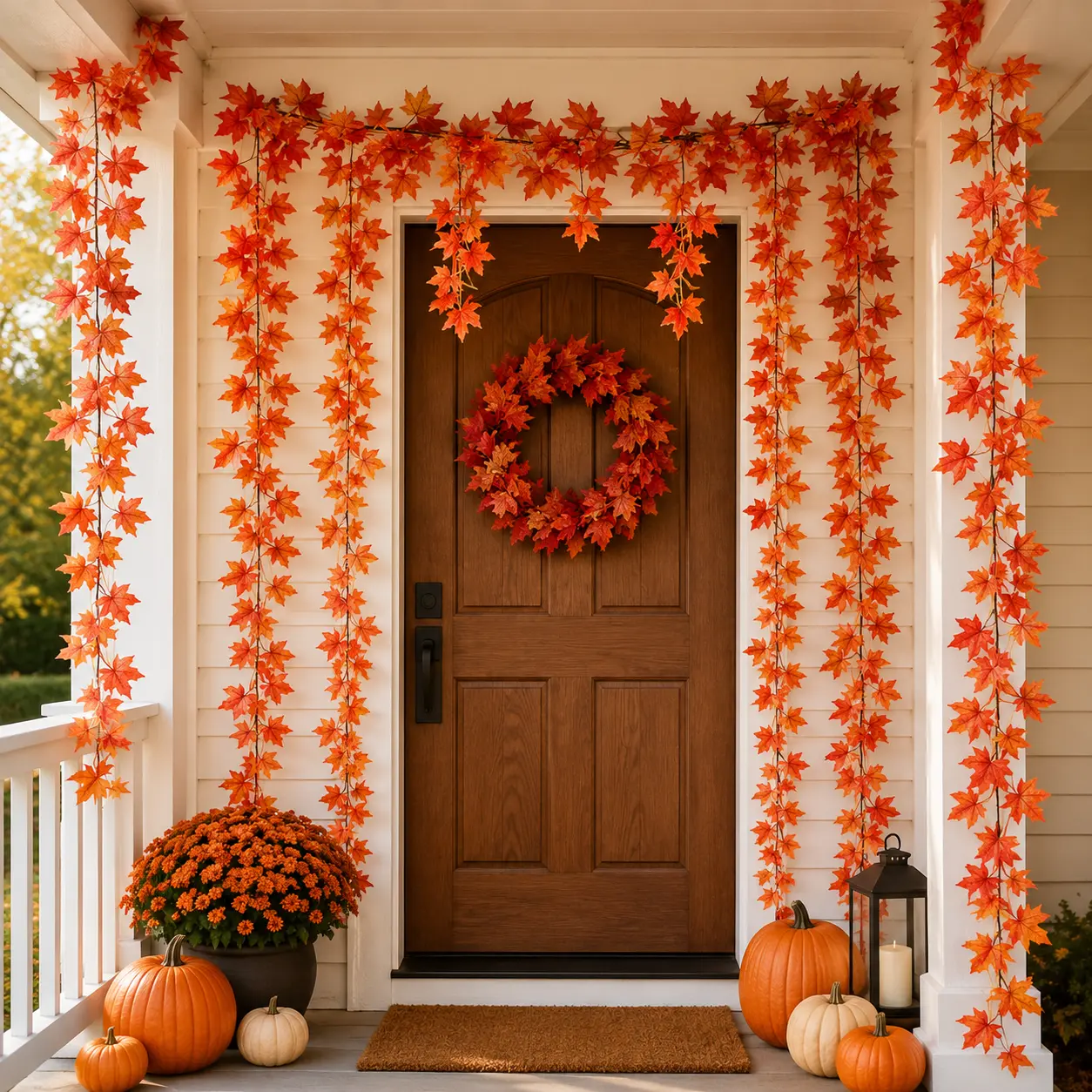 12-Pack Irregular Plastic Artificial Fall Maple Leaf Garlands, 94.5in Each with 30 Leaves, Halloween Aesthetic Hanging Vines for Thanksgiving, Doorway Decoration