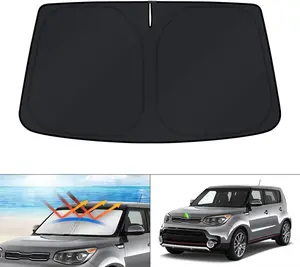 Canvcle Custom Fit Windshield Sun Shade for Kia Soul 2014-2025 Foldable Sun Visor Protector Blocks 99% UV Rays Keeps Car Cooler Silver & Black