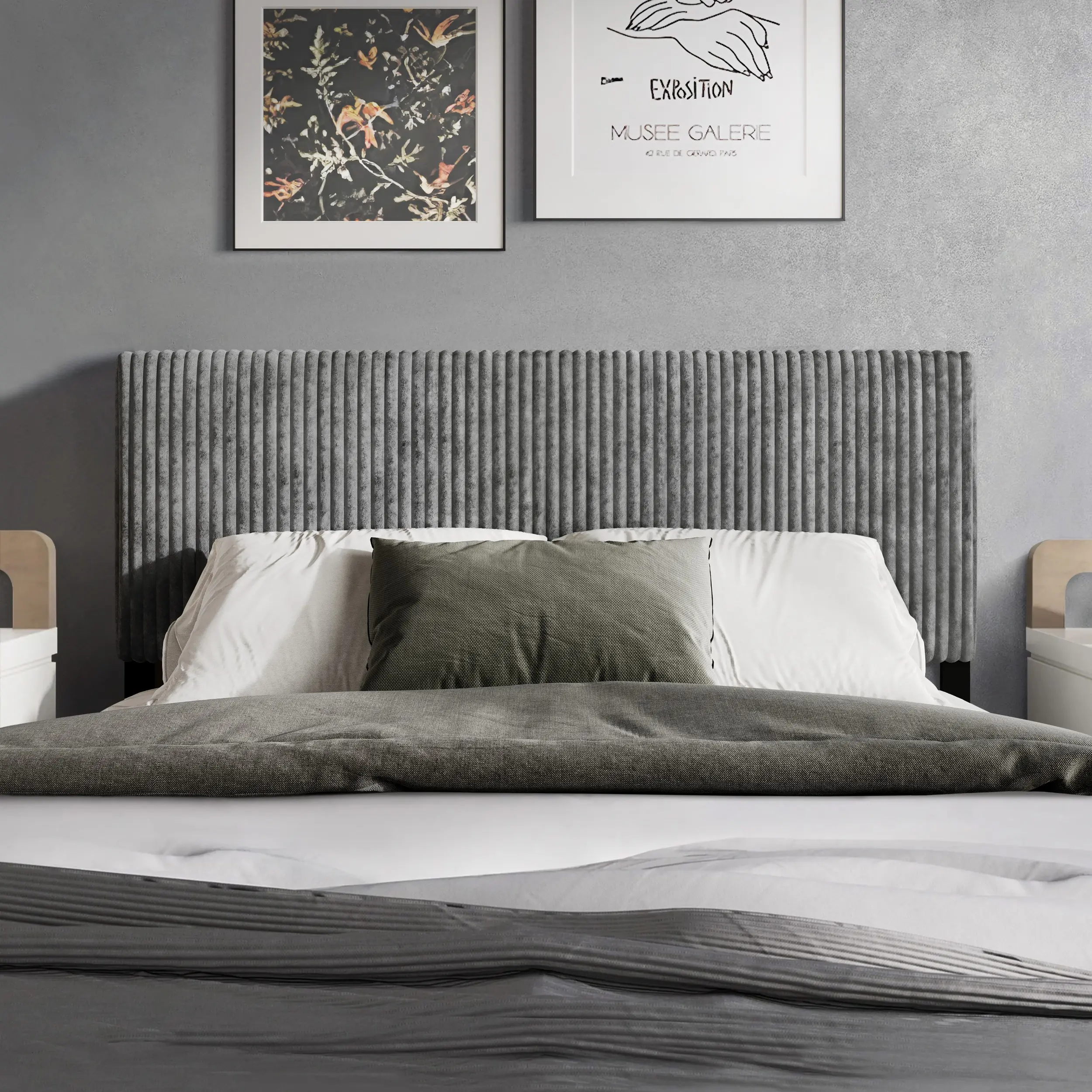 Favorer Romney Black Tufted Upholstered Headboard - Vertical Channel Tufting, Adjustable Height Upholstered Headboard for Indoor Furniture Bed Frames, Black Upholstered Headboard