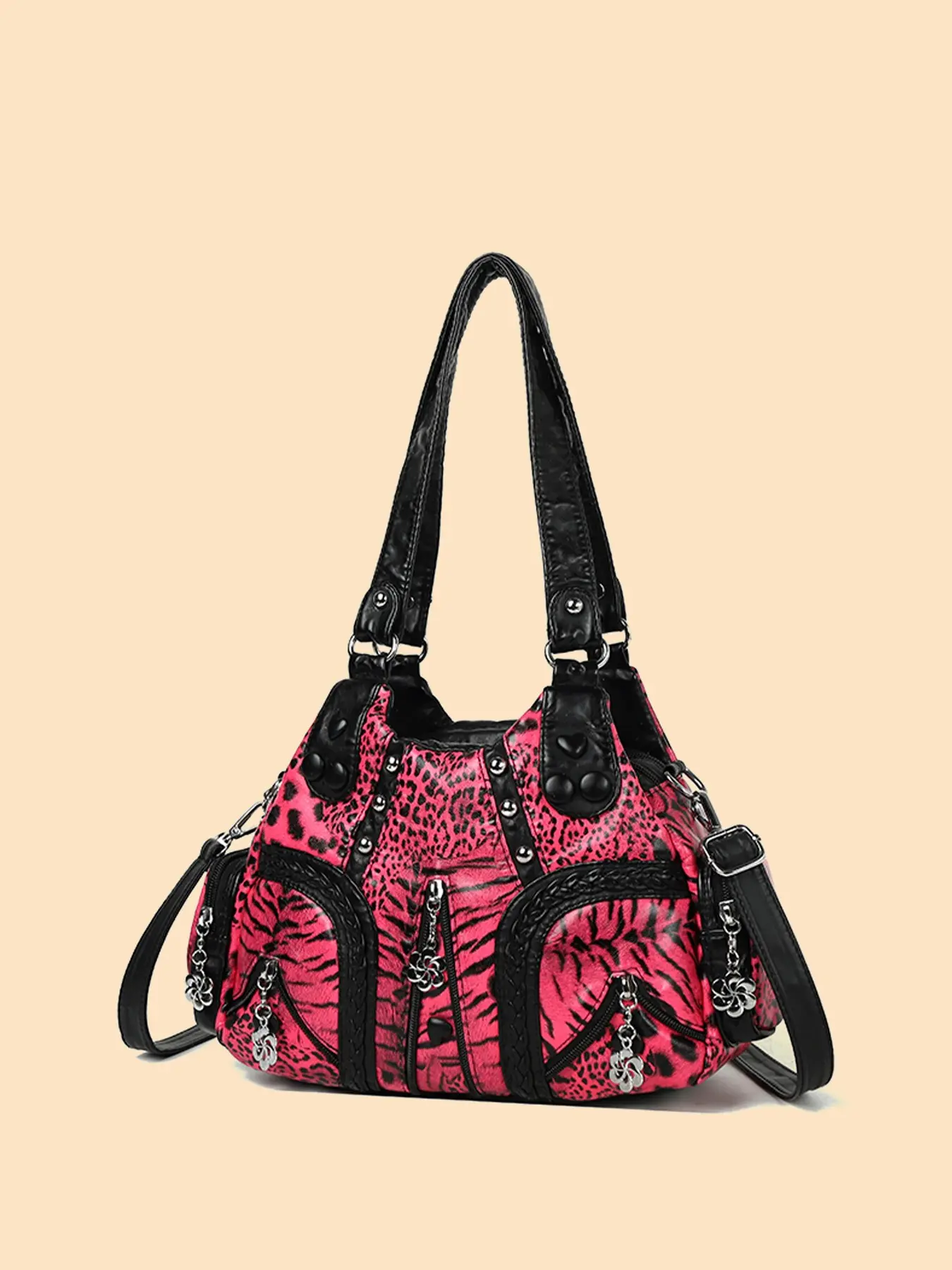 1pc Ladies' Casual Retro Leopard & Zebra Print Patchwork Shoulder Bag, Fashion Patterned Bag, Versatile Crossbody Bag for Commuting, Shopping & Gifting, Fashionable Bag