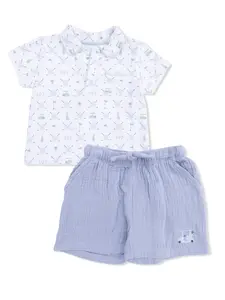 Polo Shirt & Casual Short Set, Golf Trellis Blue