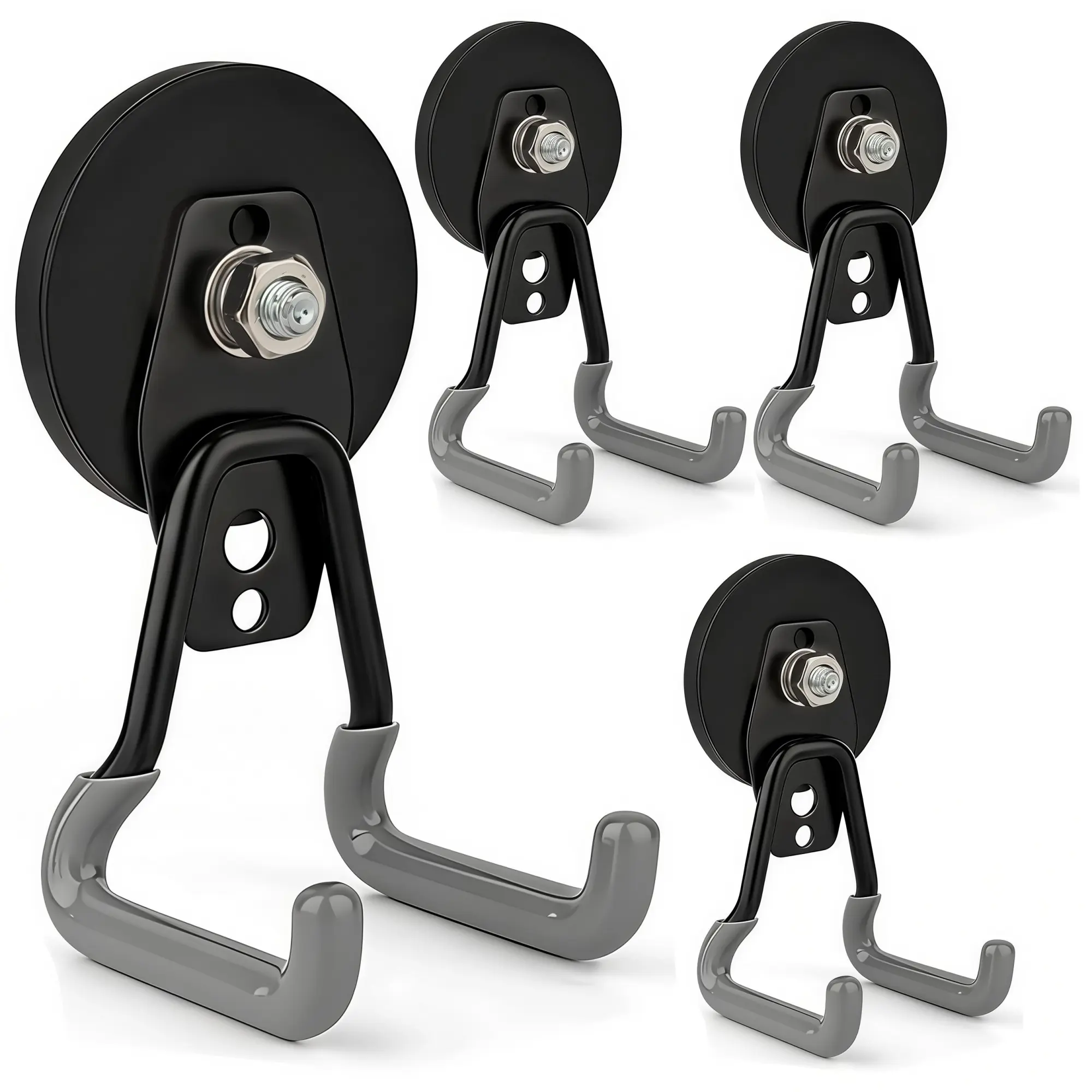 New Upgraded Strong Magnetic Hooks, Heavy Duty Large Magnet Garage Hooks For Hanging, Metal Organiser Hook for Power Dril, Garden Tools, Hose, Pegboard.IndoorOutdoor Workshop Garage Magnetic Storage Hangers, Convenient Hook(Gray)