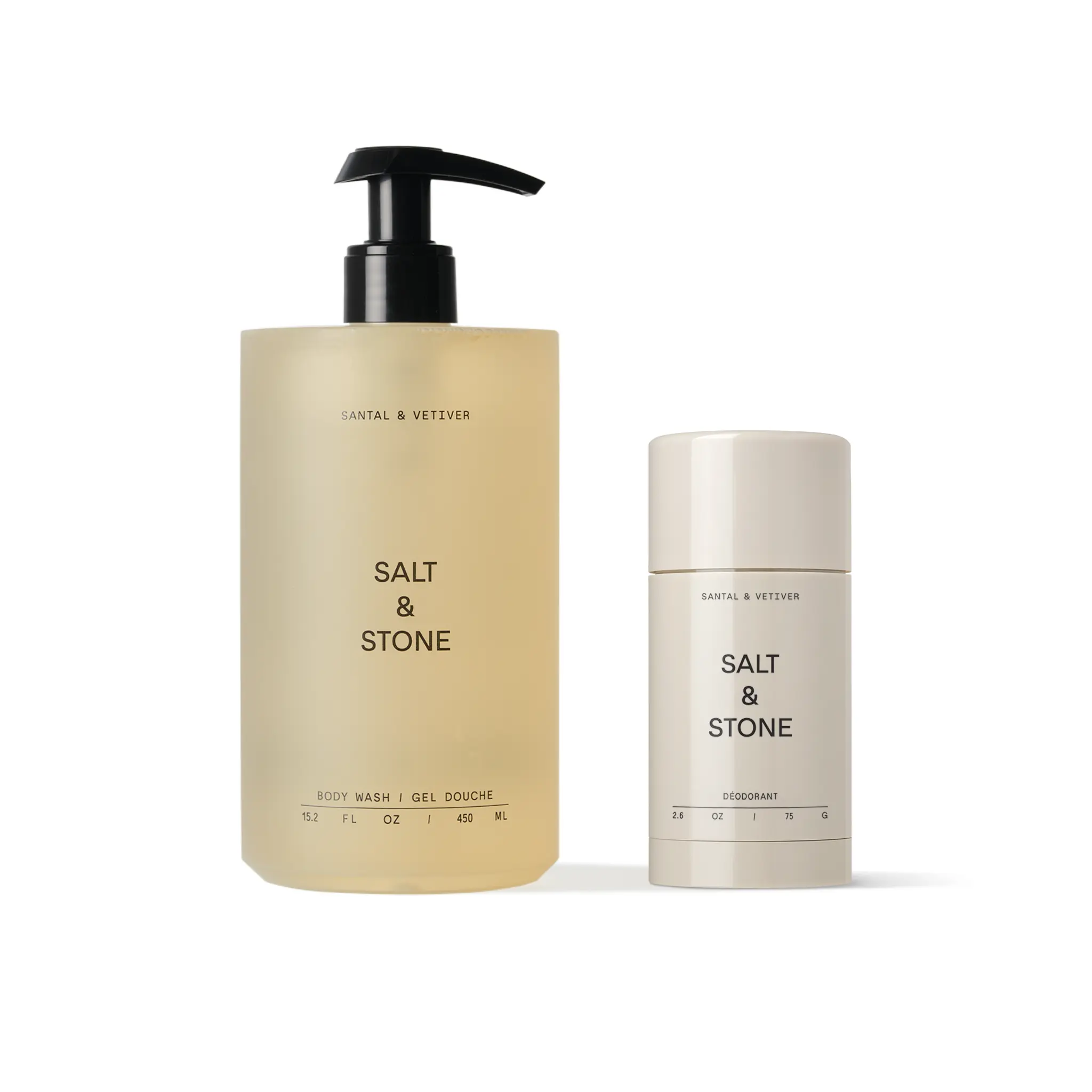 Salt & Stone Body Wash & Deodorant Set - 450ml & 2.6 oz - Body Care, Cleansing, Deo Set - Essentials Duo