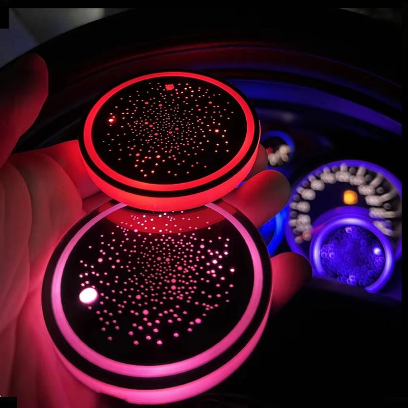 1PCS/2PCS/4PCS LED Cup Holder Lights for Car, Rechargeable 7 Color-Changing Light Up Cup Holder Insert Coasters, Car Accessories for Teens Vehicle