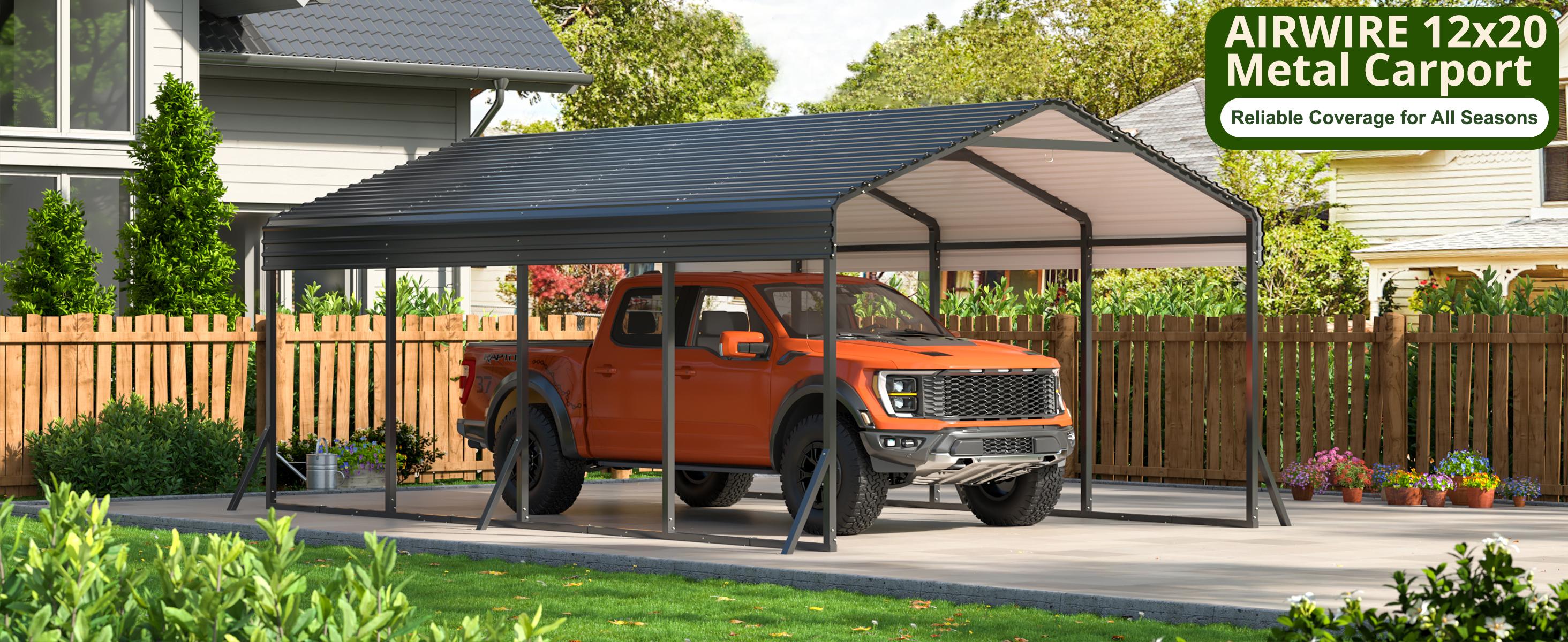 Metal Carport with Enhanced Base Outdoor Heavy Duty Garage Galvanized Car Shelter for Pickup, Boat, Car and Tractors