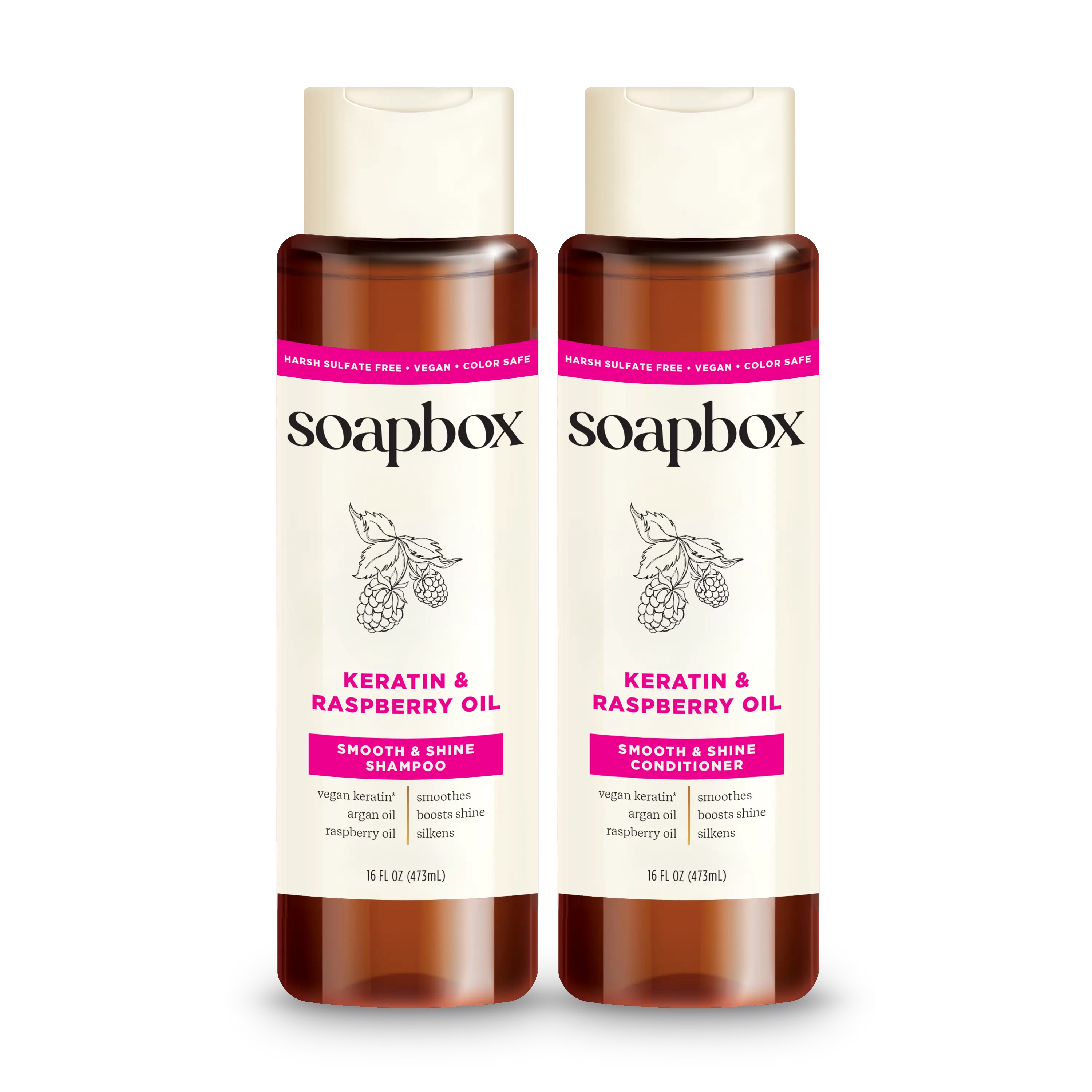 Soapbox Keratin Shampoo & Conditioner Set - Boost Shine & Smoothness - Vegan, Sulfate-Free, Nourishing Hair Care with Argan & Raspberry Oils