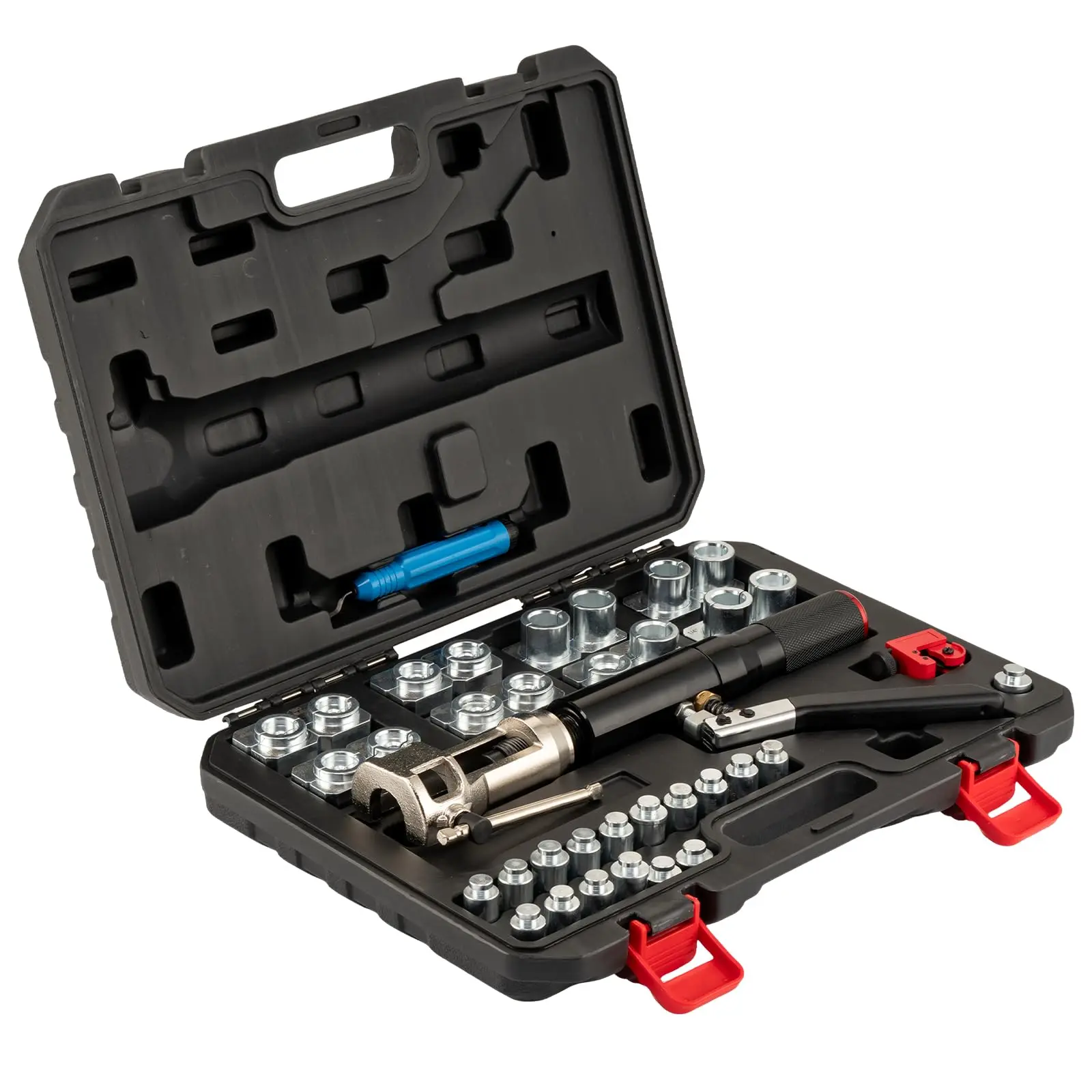 Garvee 32 PCS Hydraulic Flaring Tool Kit, 45 ° Double Flaring Tool, 3/16 "-1/2" Brake Repair Brake Expansion Tool, with Tube Cutting Machine and Deburring Device