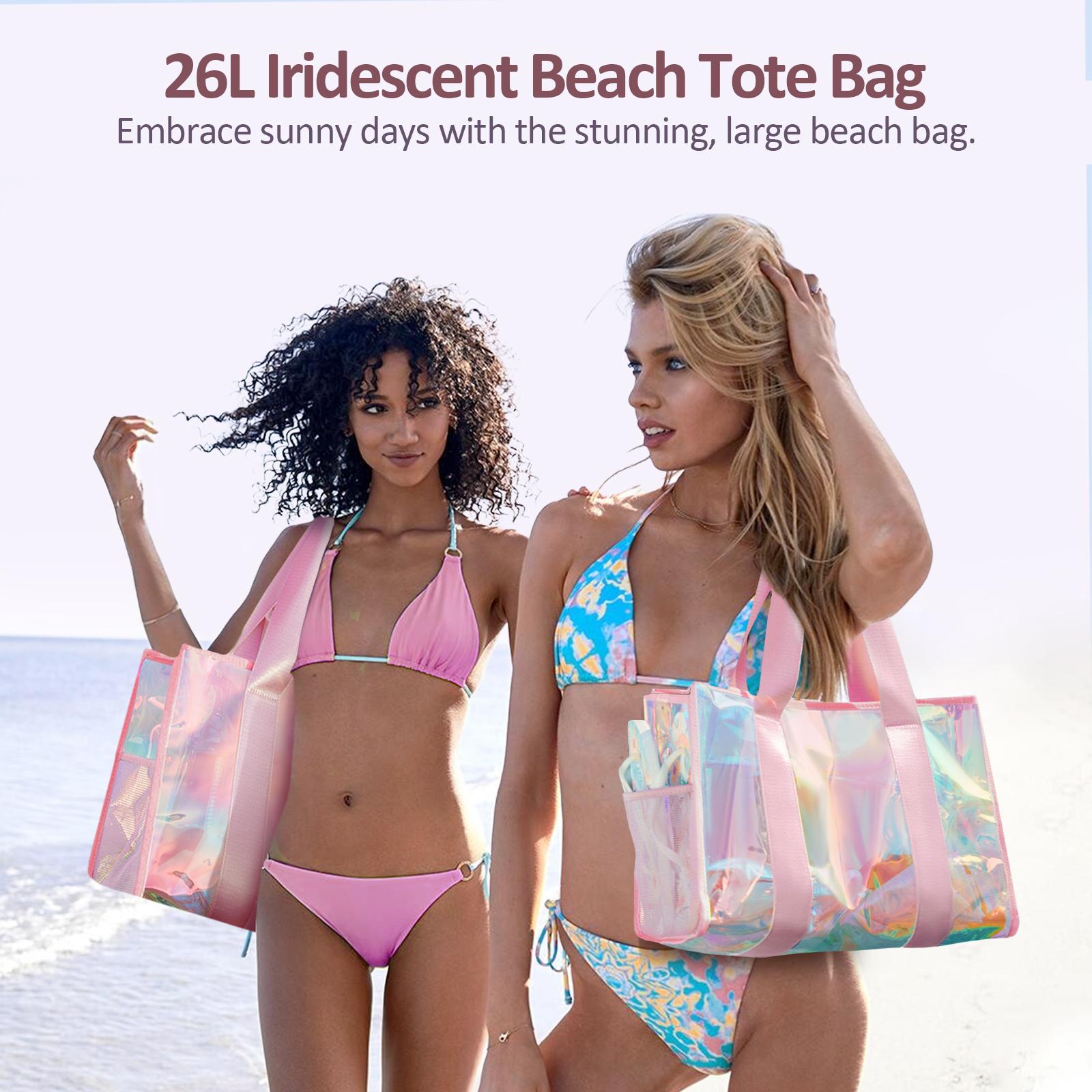 Crawing Beach bag Iridescent 26L Tote Bag Waterproof Clear Bag for Women with Zipper & Phone Pouch Tip-Proof Crossbody Bag Travel Bag Crawing Beach bag Iridescent 26L Tote Bag Waterproof Clear Bag for Women with Zipper & Phone Pouch Tip-Proof Crossbody Bag Travel Bag