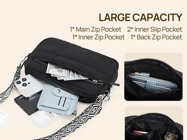 Telena Valentine's Day gift Cloud-Light Crossbody Bags for Women Crossbody Purse with Guitar Strap Lightweight Waterproof Puffer Shoulder Bag Travel Gift Little Pink Bag  gift for her