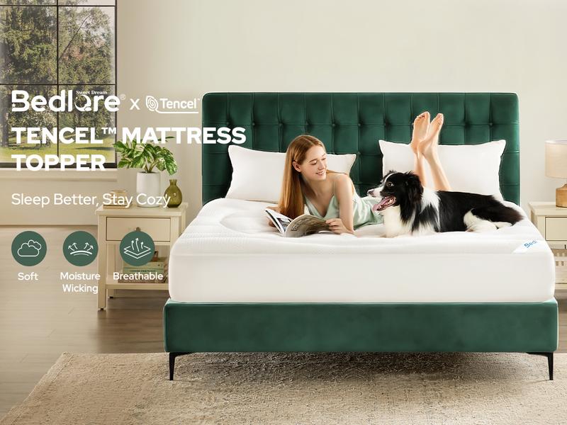 [Valentine’s Day]【BEDLORE】Mattress Topper, Extra Thick Tencel Blend Pillow Top Pad, Soft & Breathable Comfort Layer, Deep Pocket Design Fits 6–15 Inch Mattresses, Ideal for Bedroom & Home Use