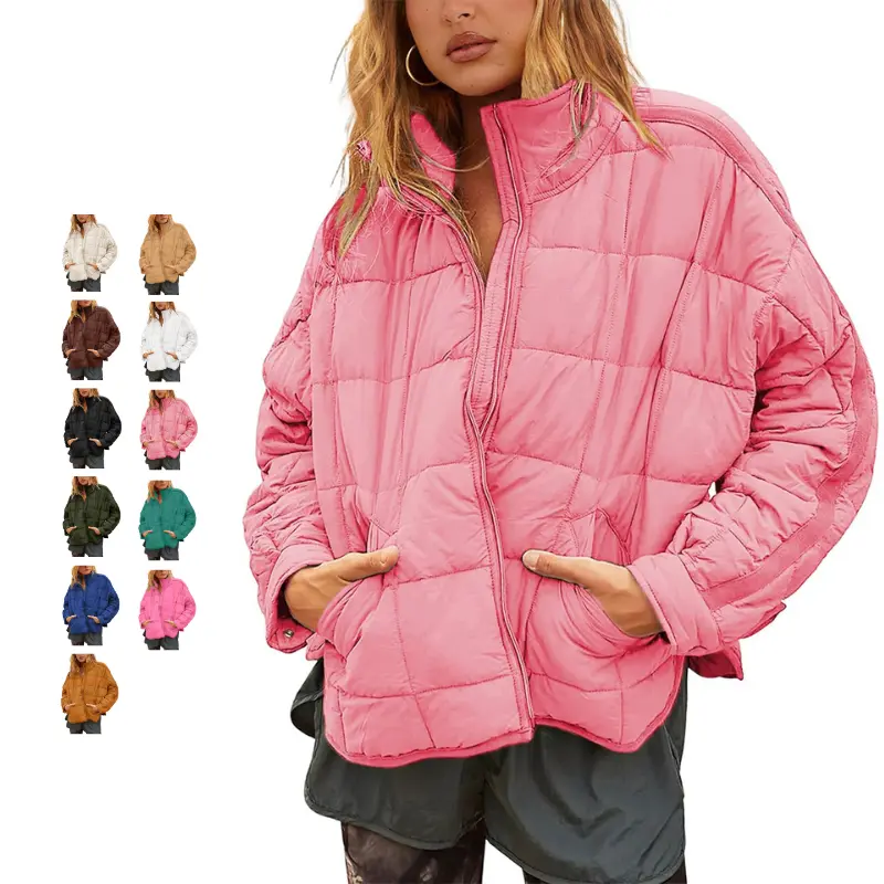 Mundoven Women's Quilted Lightweight Puffer Jacket Casual Padded Down Coat | Long Sleeve, Full Zipper, Oversized, Short Length