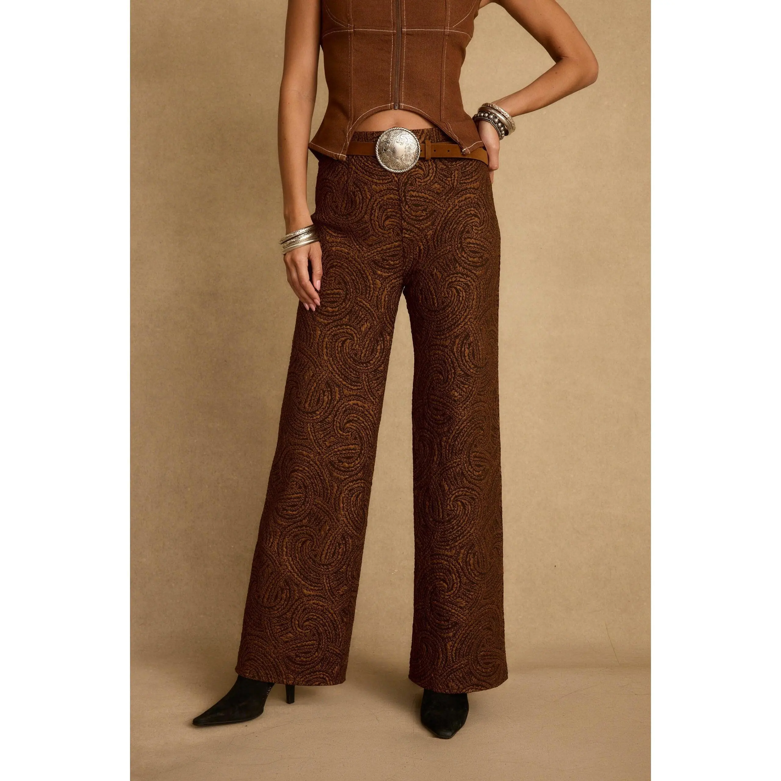 Milan Cognac Swirl Wide Leg Trouser