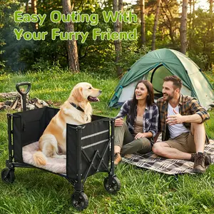 [Buy wagon get free net] Pet wagon,Heavy Duty Wagon Cart 220LBS,120L Large Capacity Wagon Cart for Large Dogs Pets, 220lbs Heavy Duty Cart with Wheels for Walking Dogs, Carrying Dog Food, Foldable Utility Wagon with Dual Side Zippers, Flexible Use (Black)