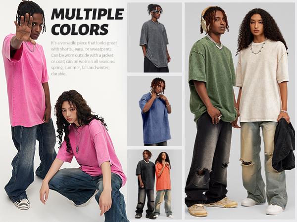 ARSSM 3 Pack Acid Wash Unisex Oversized Cotton T-Shirt Crew Neck Half Short Sleeve Summer Top Casual Loose Fit Solid Streetwear Comfortable Tees Basic Womenswear Shortsleeve Tshirt