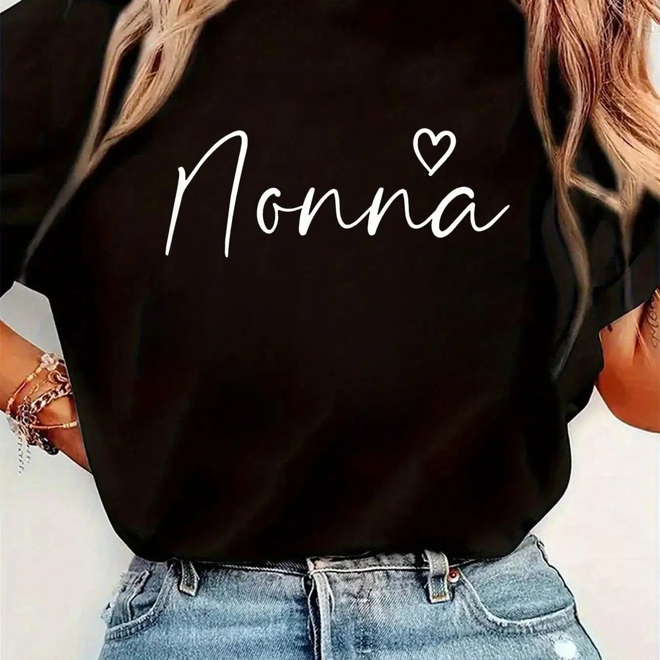 Nonna Gifts For Women Grandma Heart Mothers Day Nonna Printed TShirt ShortSleeved Crew Neck Casual Top Suitable For All