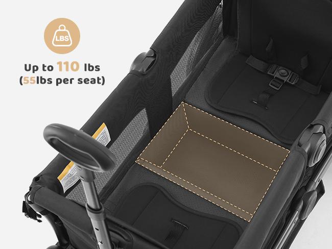 HARPPA All-Terrain Wagon Stroller for 2 with Canopy, Foldable 2-Seat Strollers for Babies, 4 Seats Wagon for Outdoor & Beach, Adjustable Push & Pull Handle, Footwell & Large Storage