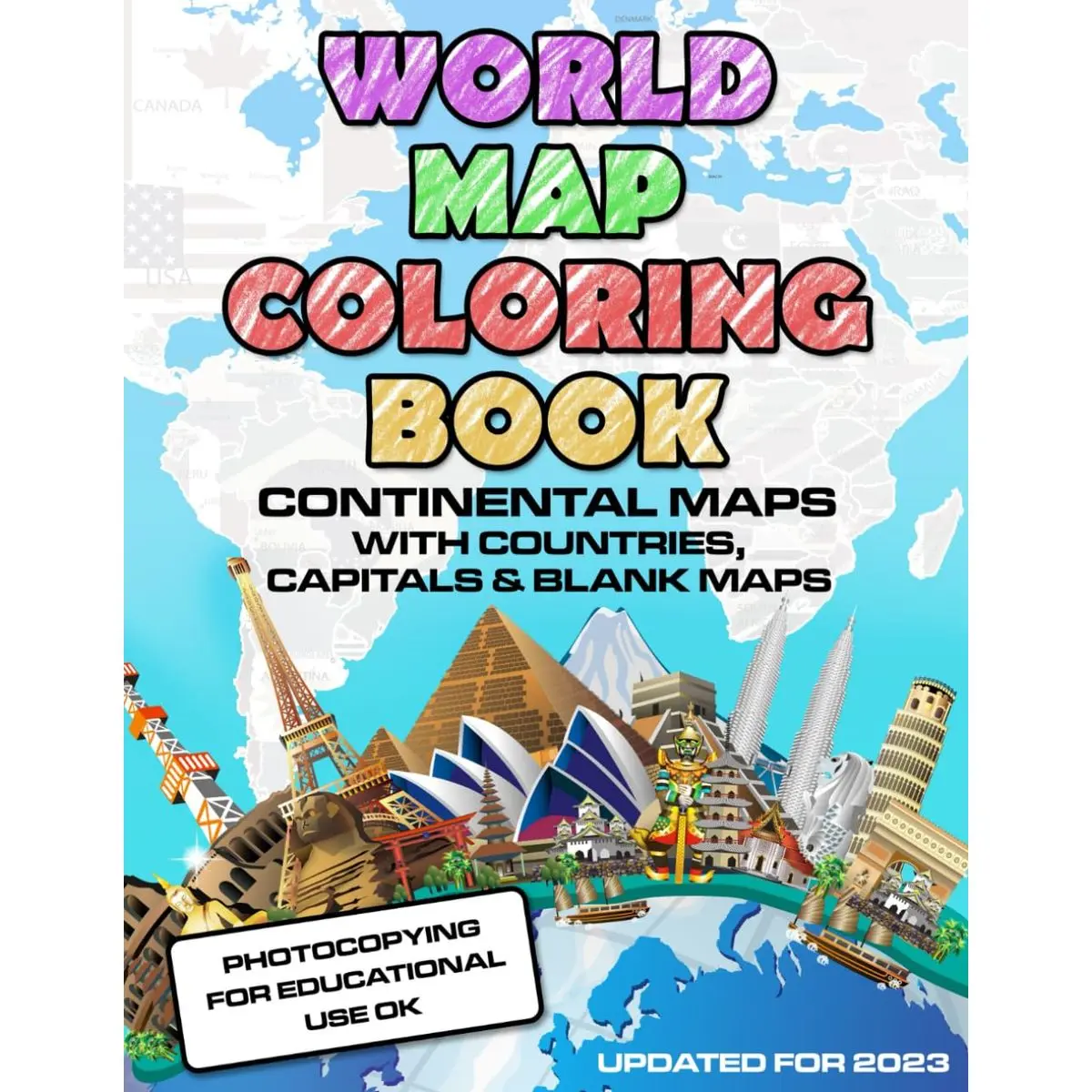 World Map Coloring Book: Maps of the World Continents featuring Country ...