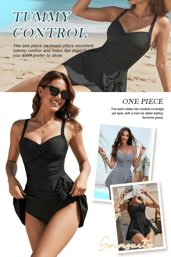 Blooming Jelly Womens Gingham One Piece  Swim Dress Tummy Control Swimsuits Modest Bathing Suit Full Coverage Swim Skirt