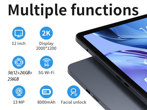 redbeat M3 Tablet 12 lnch 2K screen Android 15, 8-Core Power Device with Keyboard, Mouse, Case, Stylus, 36(12+24)GB RAM 256GB ROM, Dual Camera, for Gift para emp render Black Friday Flash Sale Halloween