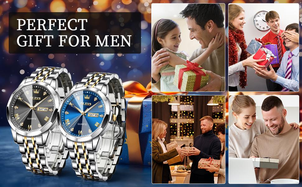 OLEVS Men's Diamond Business Dress Watch Analog Quartz Stainless Steel Waterproof Luminous Date Two Tone Casual Wrist Watches Time Accurate