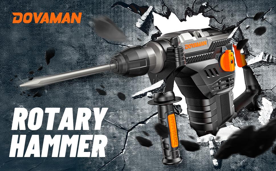 DOVAMAN RH15A 1-9/16'' SDS-Plus Rotary Hammer Drill, 4 Functions in One Knob, Safety Clutch, 6 Speeds, 4350BPM / 900RPM, Fit for Concrete, Wood, Steel