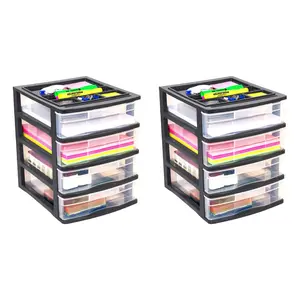 Gracious Living 4 Drawer Desktop Countertop Storage w/Organizer, Black (2 Pack)