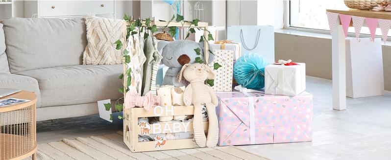 Wooden Baby Shower Crate Closet Wood Basket for Gifts with Handle Boy Girl Clothes Gender Reveal Storage Box for Newborn New Parent
