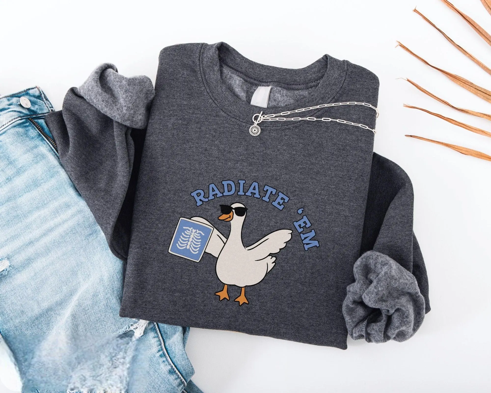 Women's Oversized Breathable Everyday-Fit Fleece Sweatshirt - Silly Goose Radiology Graphic Casual Crewneck Top, Gift for RAD Techs, Shortsleeve, Hoodie, Style, Thanksgiving, Graphic Print, Cold Wash, Soft Cotton, All Seasons, Crew Neck, Cute, Bow Back, N