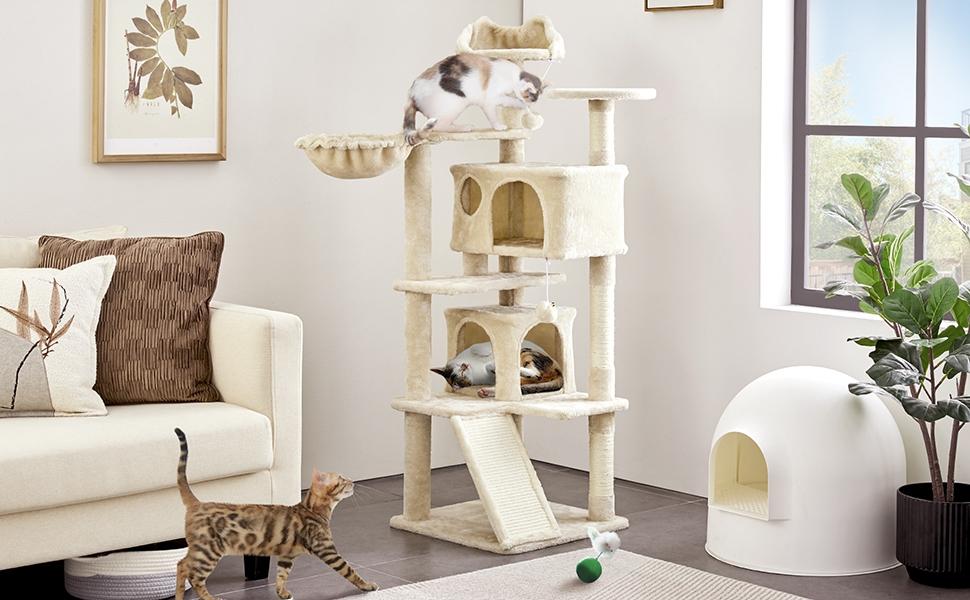 【Crazy Price】Yaheetech 54"/57''/63"/79"/82" Cat Tree Multilevel Cat Tower with 2 Condos & Dangling Ball & Round Platform & Ladder