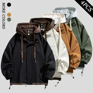 Men's multi-color spliced fake two-piece pocket long-sleeved lace-up hooded jacket, suitable for commuting, outdoor activities, and sports wear. It is a must-have thick jacket in autumn and winter.