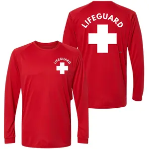 Lifeguard + Moisture Wicking Long Sleeve T-Shirt 100% Polyester Performance Uniform Sun Rash Guard Shirt