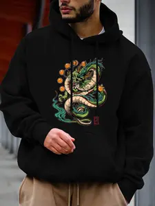 Anime fans, rejoice! This men's autumn/winter casual hooded sweatshirt features a classic "Dragon and Ball" print, offering warmth, comfort, and a trendy anime style.