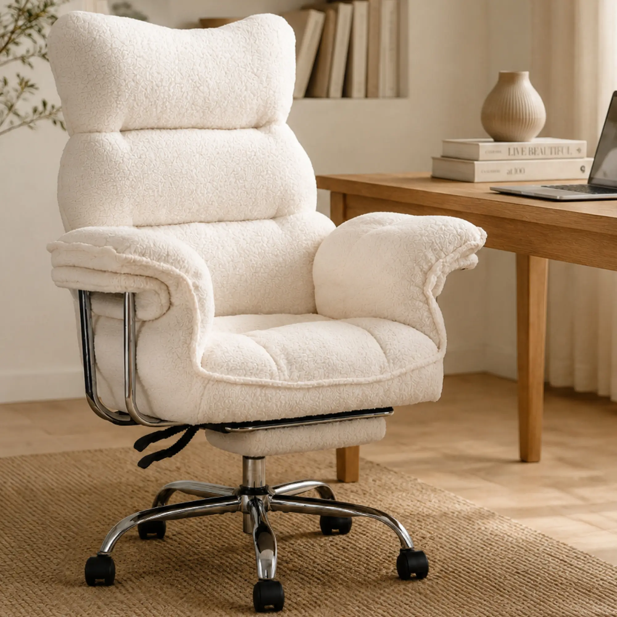 【Deals for you】Dowinx Big and Tall Ergonomic Office Chair, High Back Reclining Gaming Desk Chair, Teddy Fleece Criss Cross Computer Chair with Thick Cushion, Wide Seat & Armrests, Foot Rest, Gray