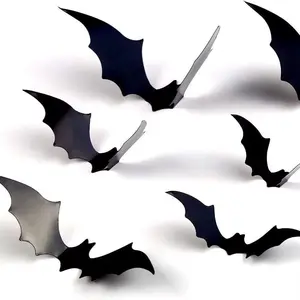 60PCS Halloween Bats Decoration, 4 Different Sizes Realistic PVC Black 3D Scary Bat Sticker for Home Decor DIY Wall Decal Bathroom Indoor Hallowmas Party Supplies